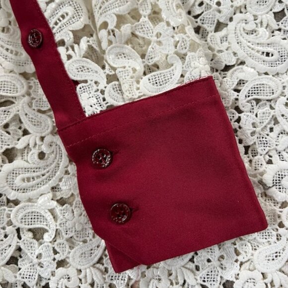 Bally Woman's White Long Sleeve Lace Shirt w/ Red Trim Size 10 Made In Italy - Picture 5 of 14